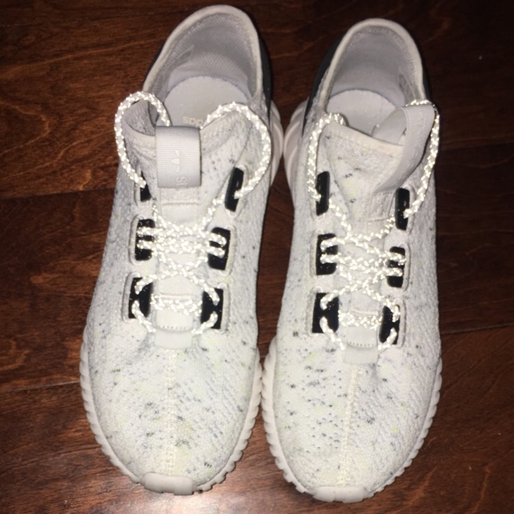 White spotted adidas.